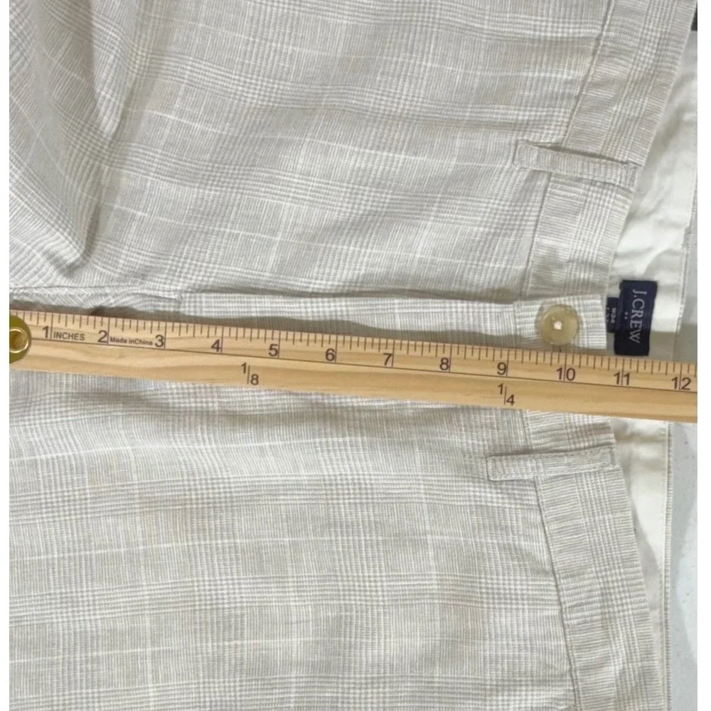 J Crew Factory Straight Fit Pants 34x34 Beige Glen Plaid Linen Cotton Blend NWT